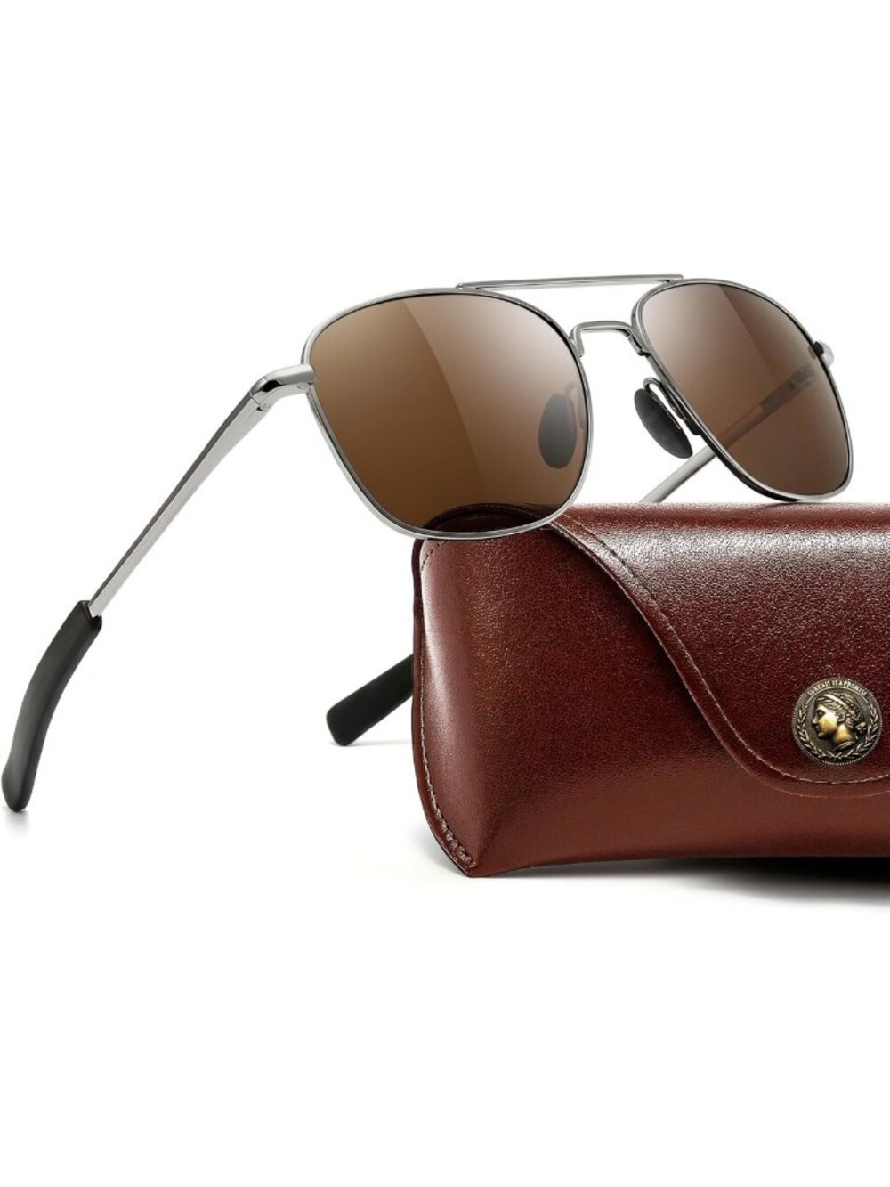 Stylish Military Aviator Sunglasses with HD Glass Lenses & Spring Hinges
